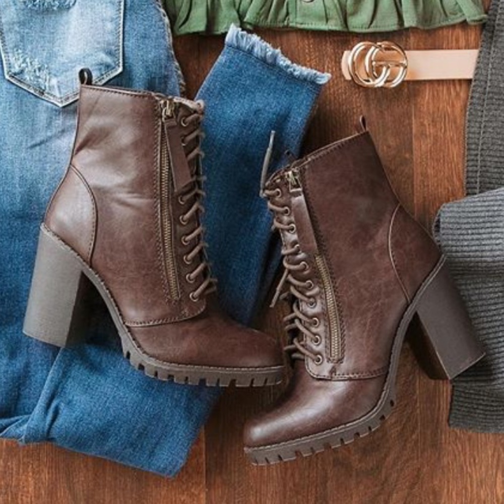 Heel Combat Booties - Brown - Picture 2 of 8